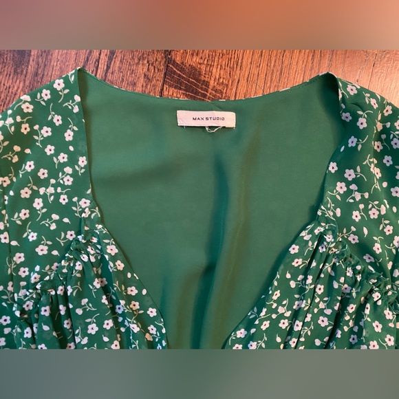 Max Studio- Green Floral Midi Dress flowy lightweight spring M? SIZE TAG MISSING - Picture 13 of 16